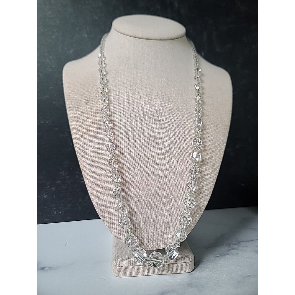 925 Sterling Silver Graduated Faceted Clear Glass Necklace Vintage